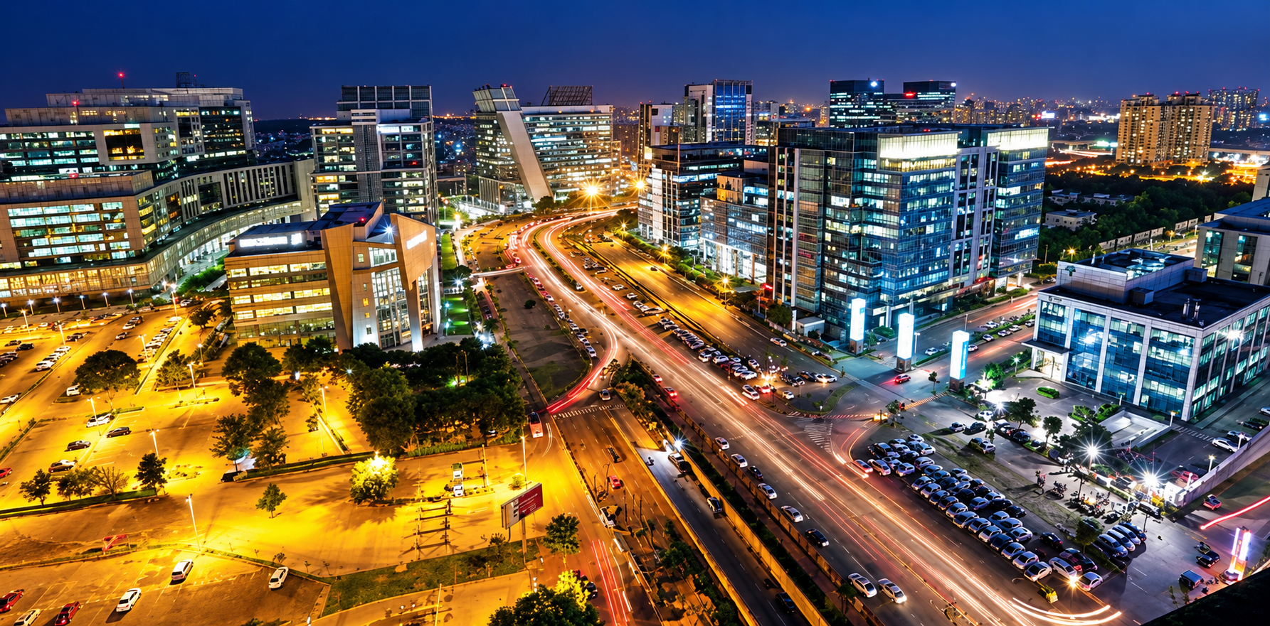 Gurugram city skyline at night